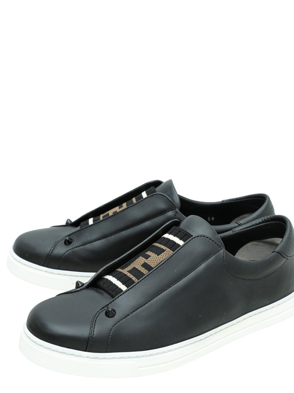 Fendi Zucca FF Logo Black Leather Slip-On Sneakers Size 5